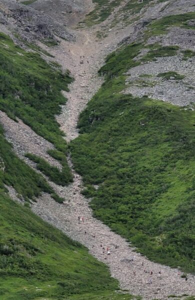 The steep rocky climb to get to the top of Gros Morne Mountain.